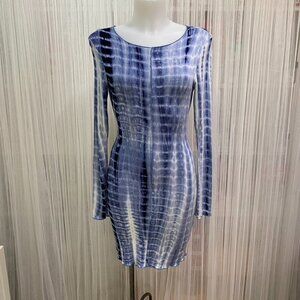 PRINCESS POLLY Joani long sleeve tie dye mini dress blue size 6